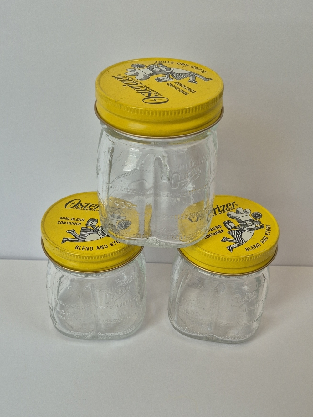 Vintage Oster Mini Blend 8oz Glass Jars Yellow Cottage Core Granny